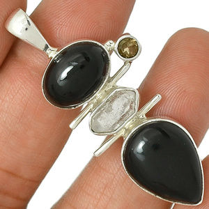 Black Onyx, Herkimer Diamond, Smokey Topaz pendant